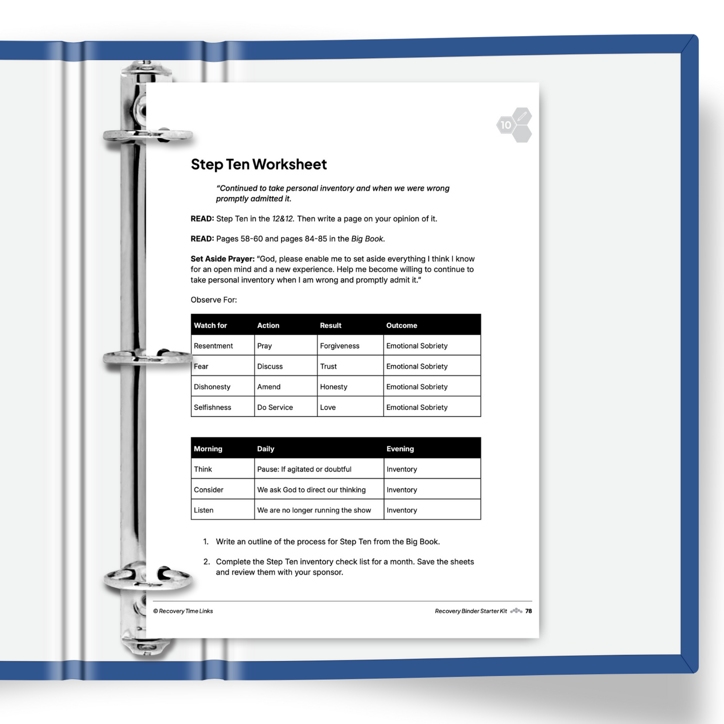 Open binder with a worksheet inside on a white background